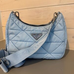 Prada Light Blue Quilted Nylon Shoulder Bag crossbody purse
